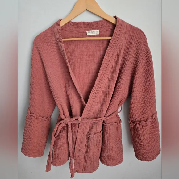 4OUR DREAMERS Dusty Rose Gauzy Cotton Cardigan - Picture 2 of 6